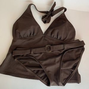 Jantzen Two Piece Chocolate Brown O Ring Swimsuit